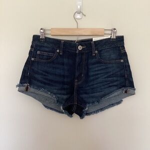 NWT AMERICAN EAGLE Tomgirl Shortie Shorts Dark Wash Denim Sz 6 Whiskering Cotton